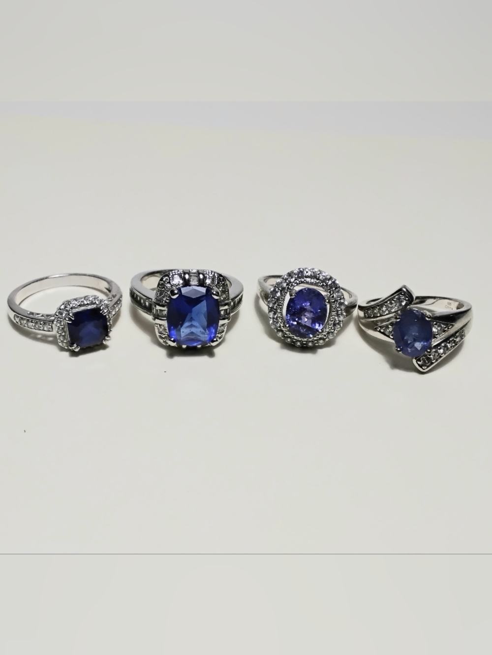 925 Silver 4 Ring Lot Blue Stone Rings Sz 8-1/2